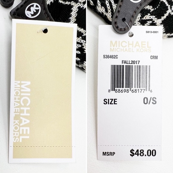 Michael Kors Hat MK Logo Black Cream & Gold Metallic Knit Winter Beanie NWT New - Picture 6 of 8